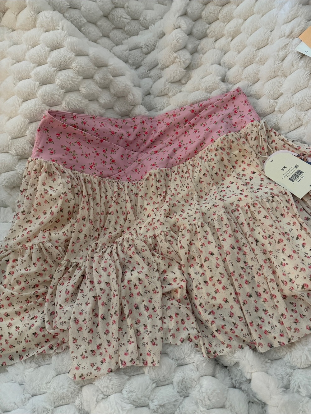 Floral Tiered Skort with Pink Waistband